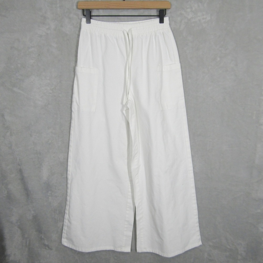 Princess Polly Pants Size 4 White Linen Blend Wide Leg Crop